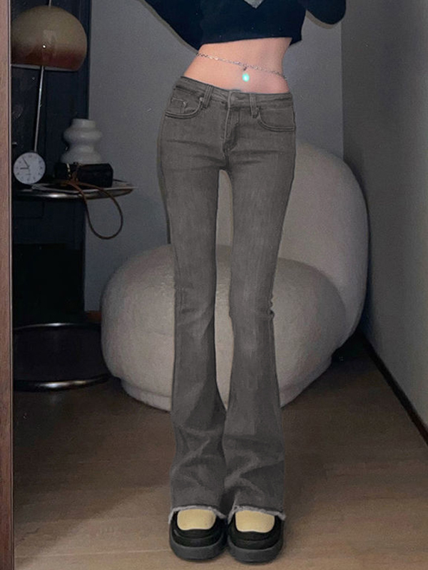 Washed Black Low Waist Flare Jeans-1