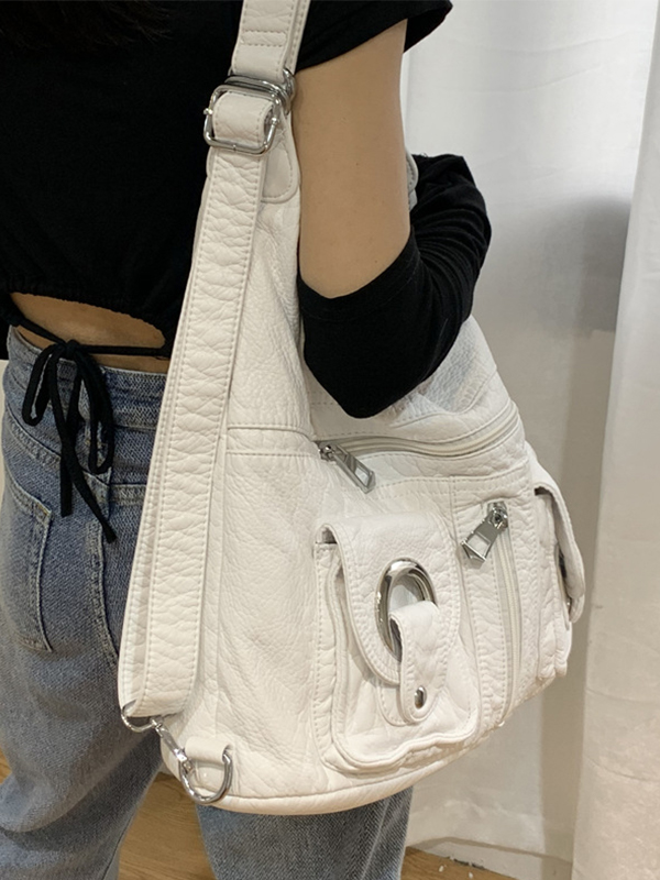Zipper Metal Eyelet Decor Shoulder Bag-4