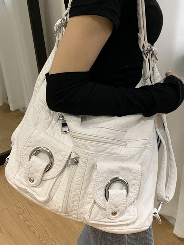 Zipper Metal Eyelet Decor Shoulder Bag-1