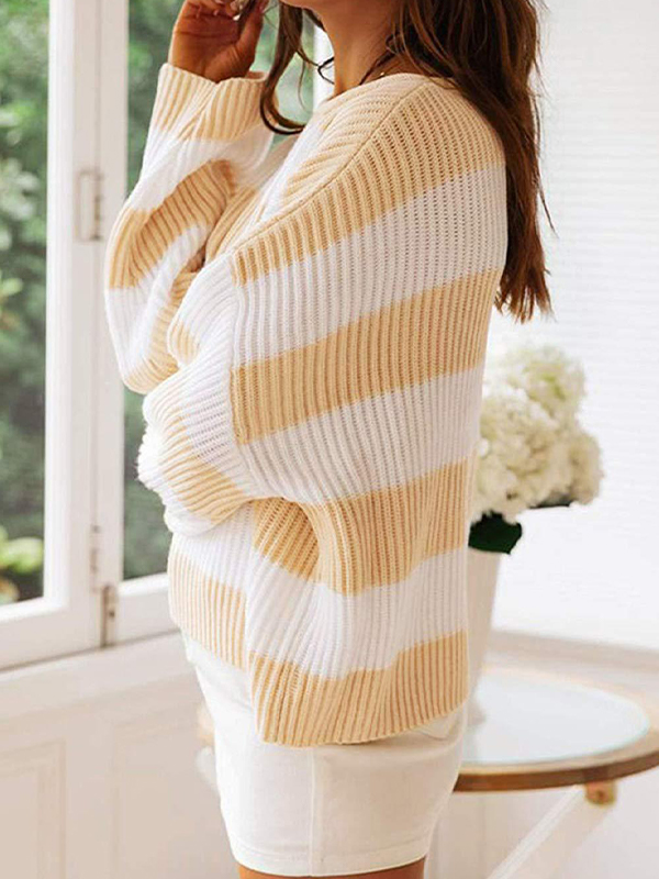 Casual Rib Stripe Baggy Knit Sweater-1